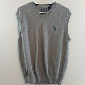 Chaps Mens Gray Sleeveless V-Neck Knit Sweater Vest Large Casual 100% Cotton